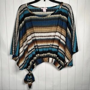 VTG Y2K Wet Seal Beachy Coastal Stripe Dolman Blouse Flirty Tie Waist Top Blue S